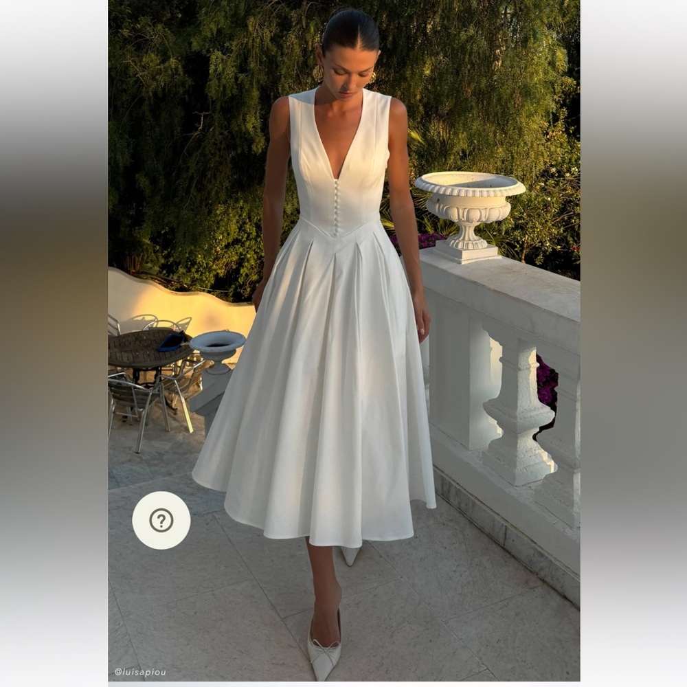 Meshki Keely White Cotton V-Neck Midi Dress